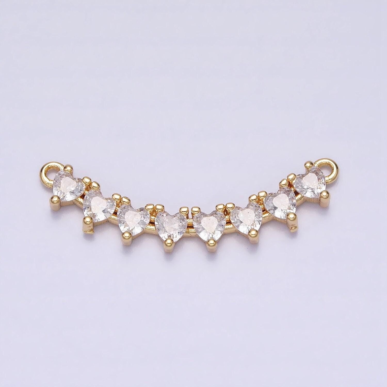 Dainty gold, silver heart cubic zirconia 27.6mm link connector for collar necklace component handmade choker necklace| y-849