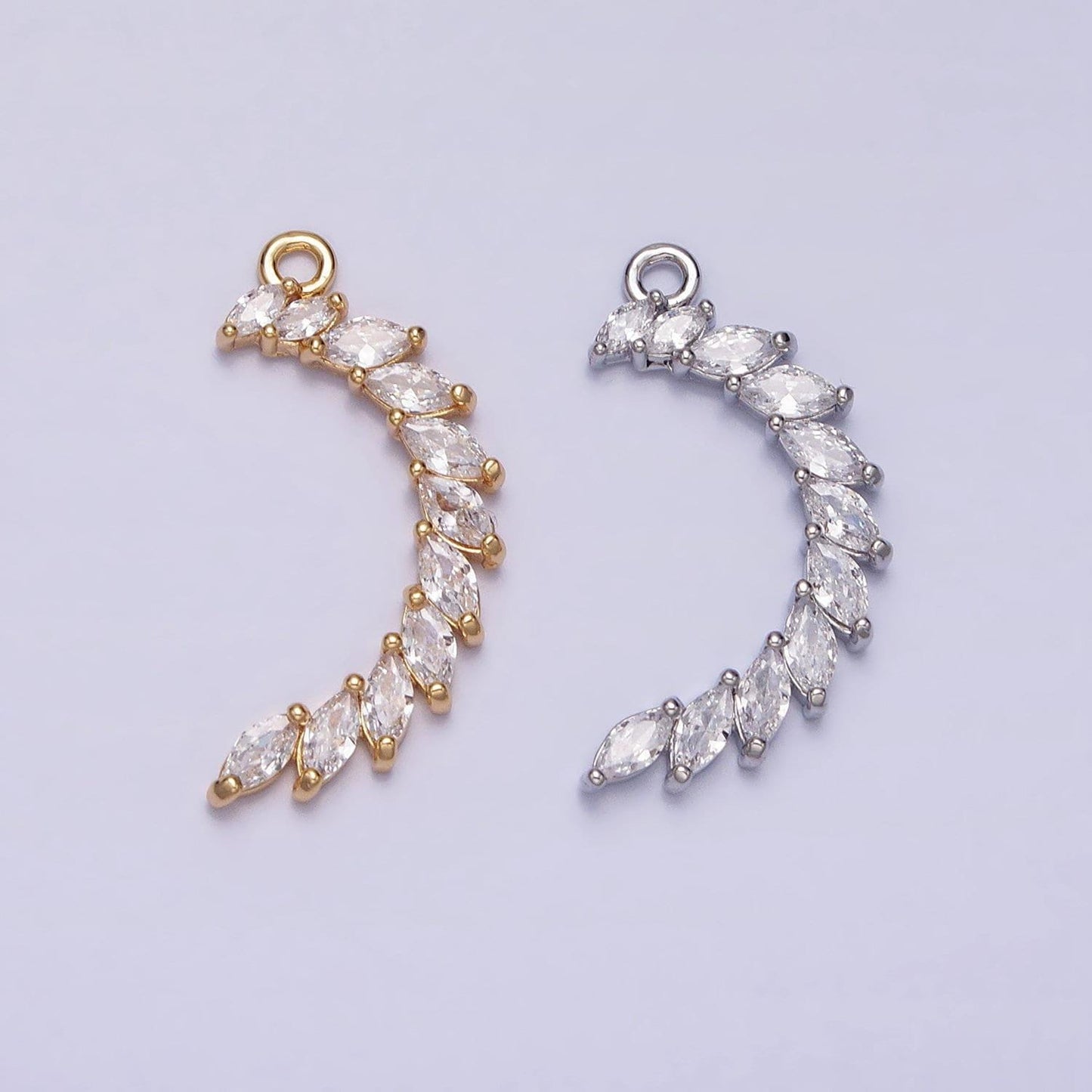 Clear marquise crescent moon pendant celestial cz lined add-on charm in gold & silver | y-847