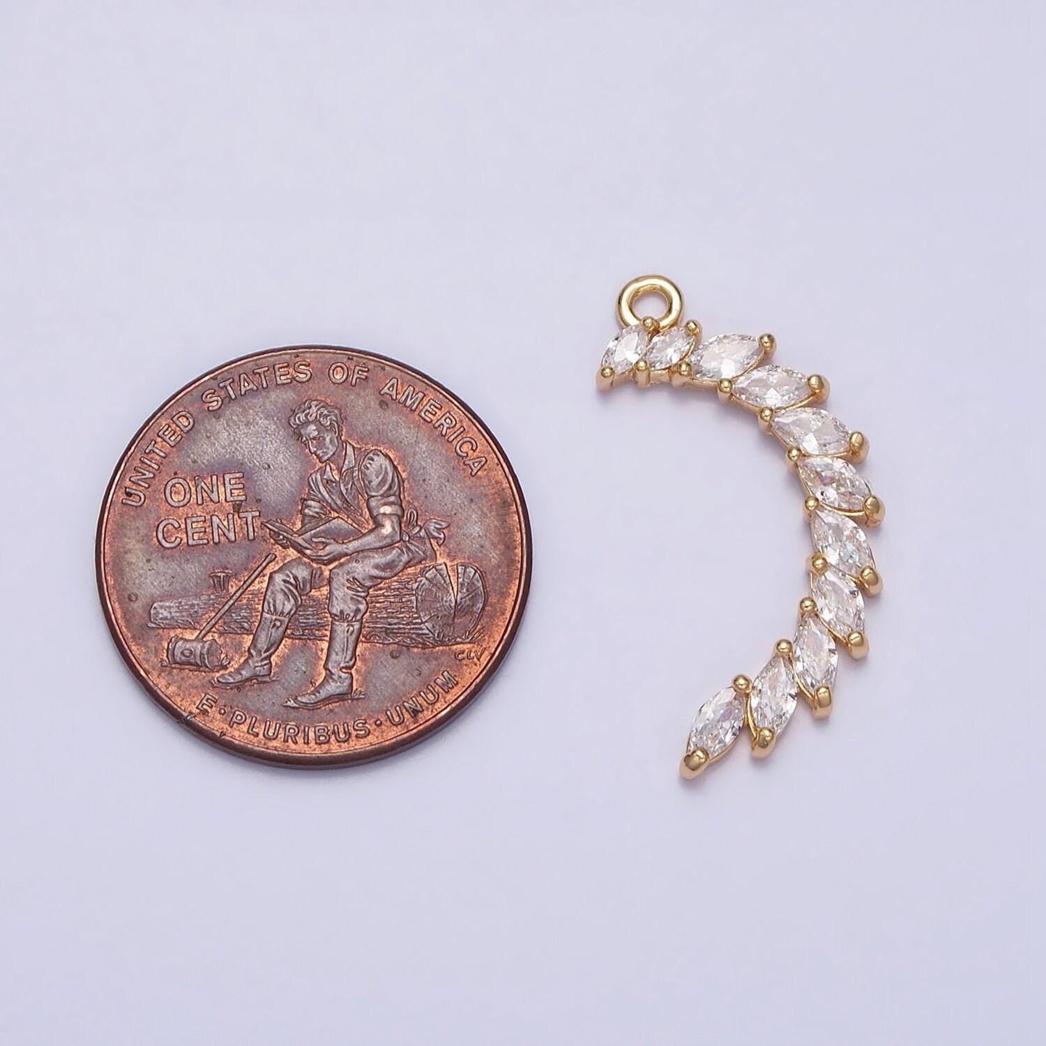 Clear marquise crescent moon pendant celestial cz lined add-on charm in gold & silver | y-847