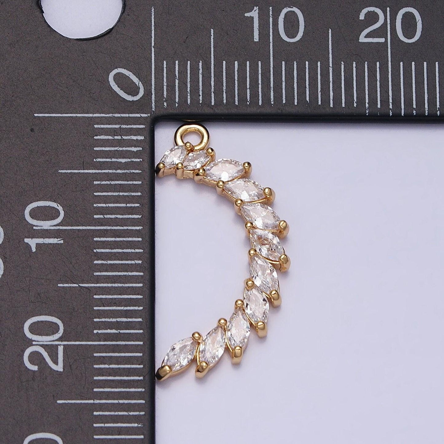 Clear marquise crescent moon pendant celestial cz lined add-on charm in gold & silver | y-847