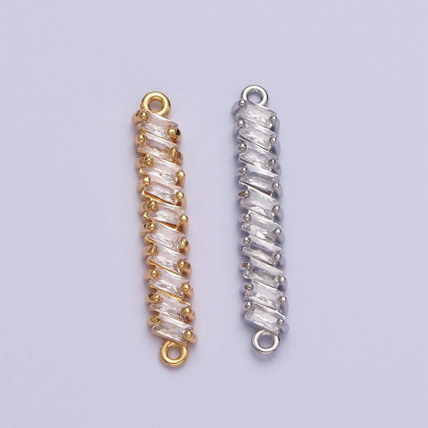 Baguette dainty link charm connector pendant, bar charm bracelet necklace link connector charms handmade jewelry gold micro pave y-842