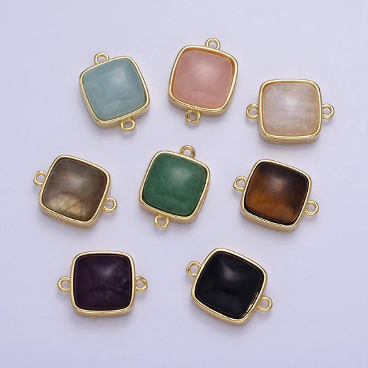 24k gold filled white moonstone, rose quartz, blue agate, tiger eye, amethyst, onyx square connector | y-834~y-837