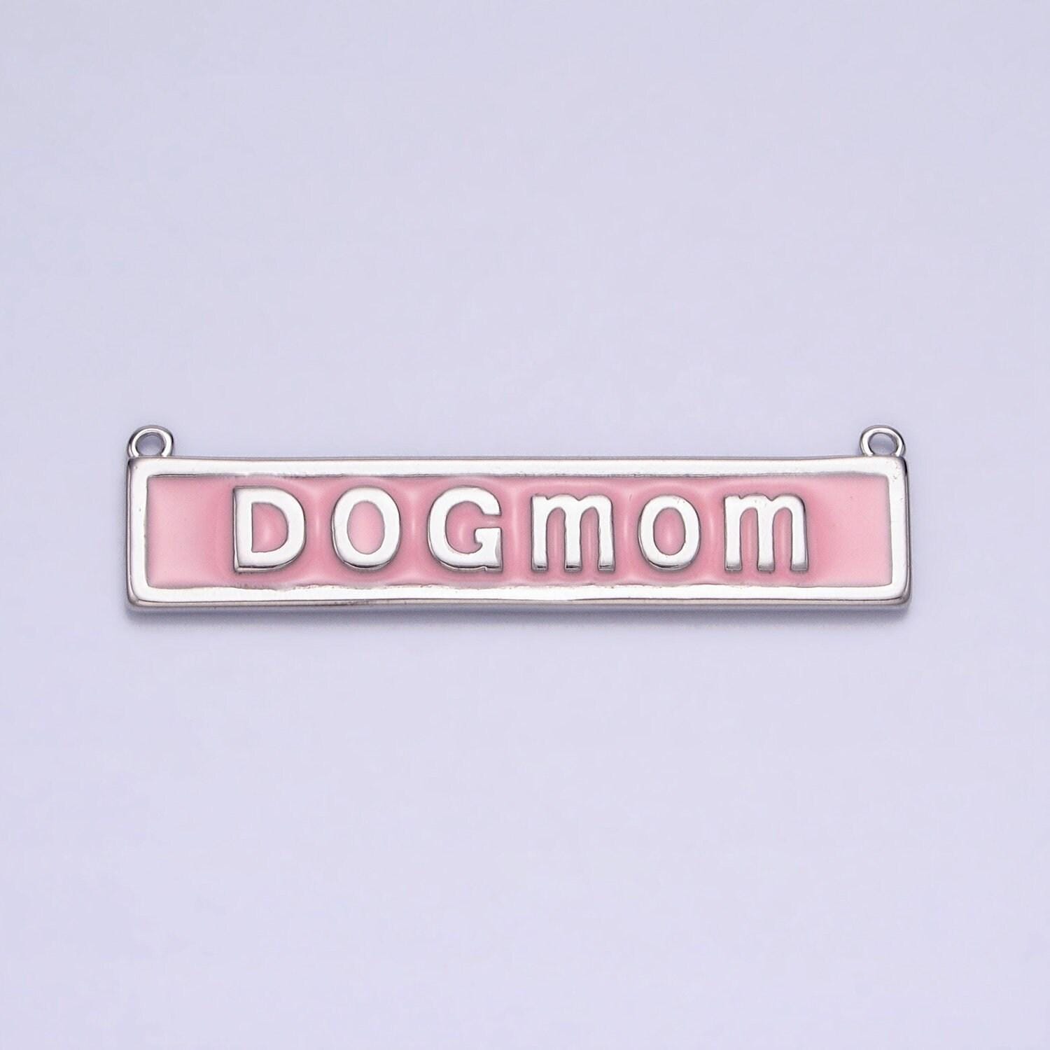 Gold filled dog mom charm connector for handmade necklace component gift for mommy grandma pet lovers in white pink enamel y-830~y-831
