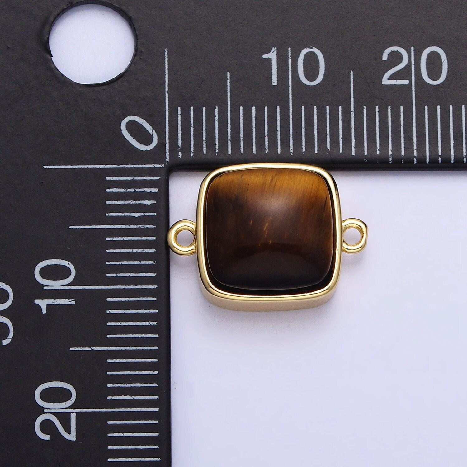 24k gold filled white moonstone, rose quartz, blue agate, tiger eye, amethyst, onyx square connector | y-834~y-837