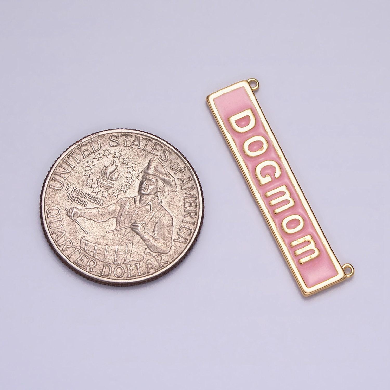 Gold filled dog mom charm connector for handmade necklace component gift for mommy grandma pet lovers in white pink enamel y-830~y-831