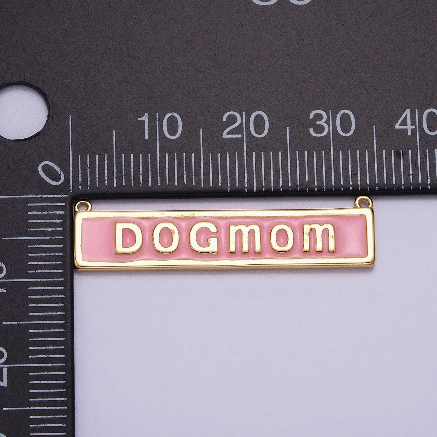 Gold filled dog mom charm connector for handmade necklace component gift for mommy grandma pet lovers in white pink enamel y-830~y-831
