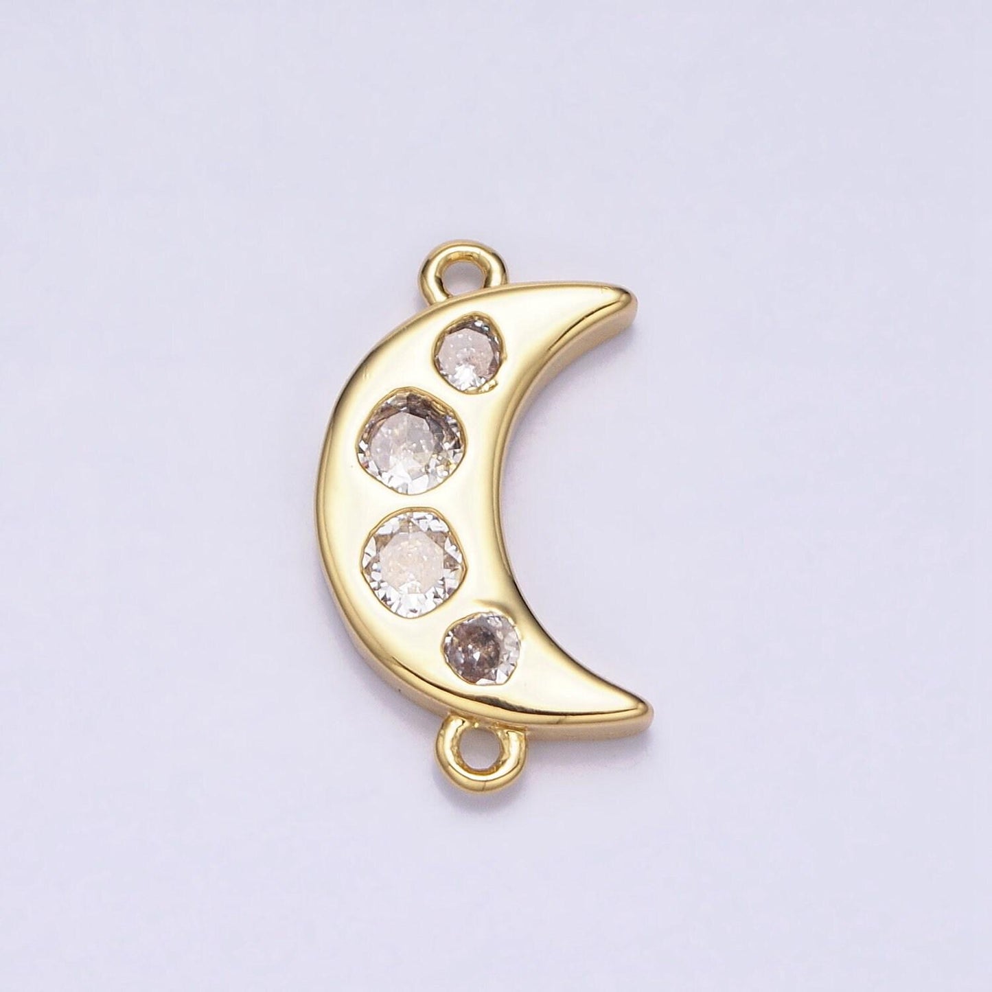 Gold crescent moon charm connector, micro pave star charm, cz charms, cubic zirconia moon link connector for necklace pendant y-828