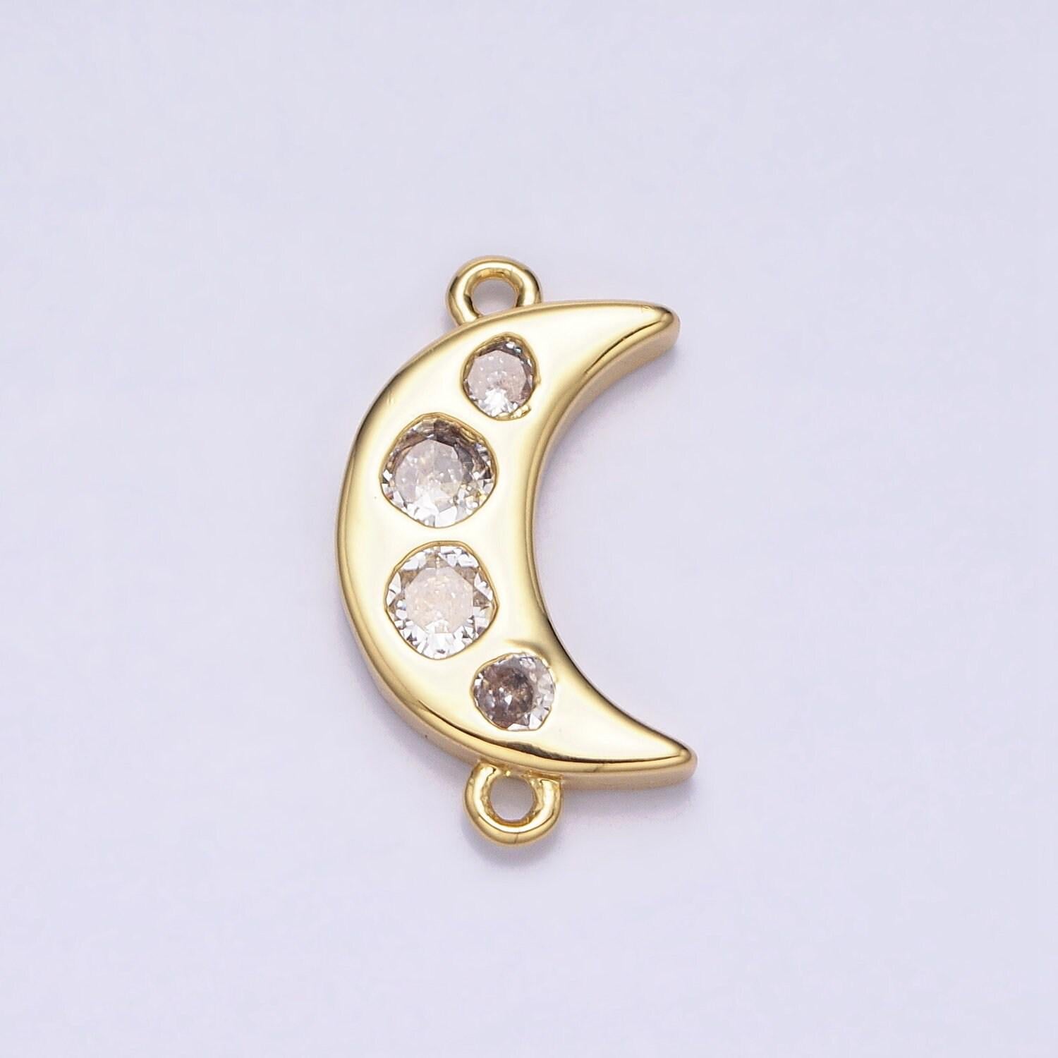 Gold crescent moon charm connector, micro pave star charm, cz charms, cubic zirconia moon link connector for necklace pendant y-828