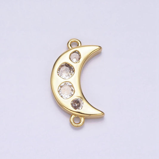 Gold crescent moon charm connector, micro pave star charm, cz charms, cubic zirconia moon link connector for necklace pendant y-828