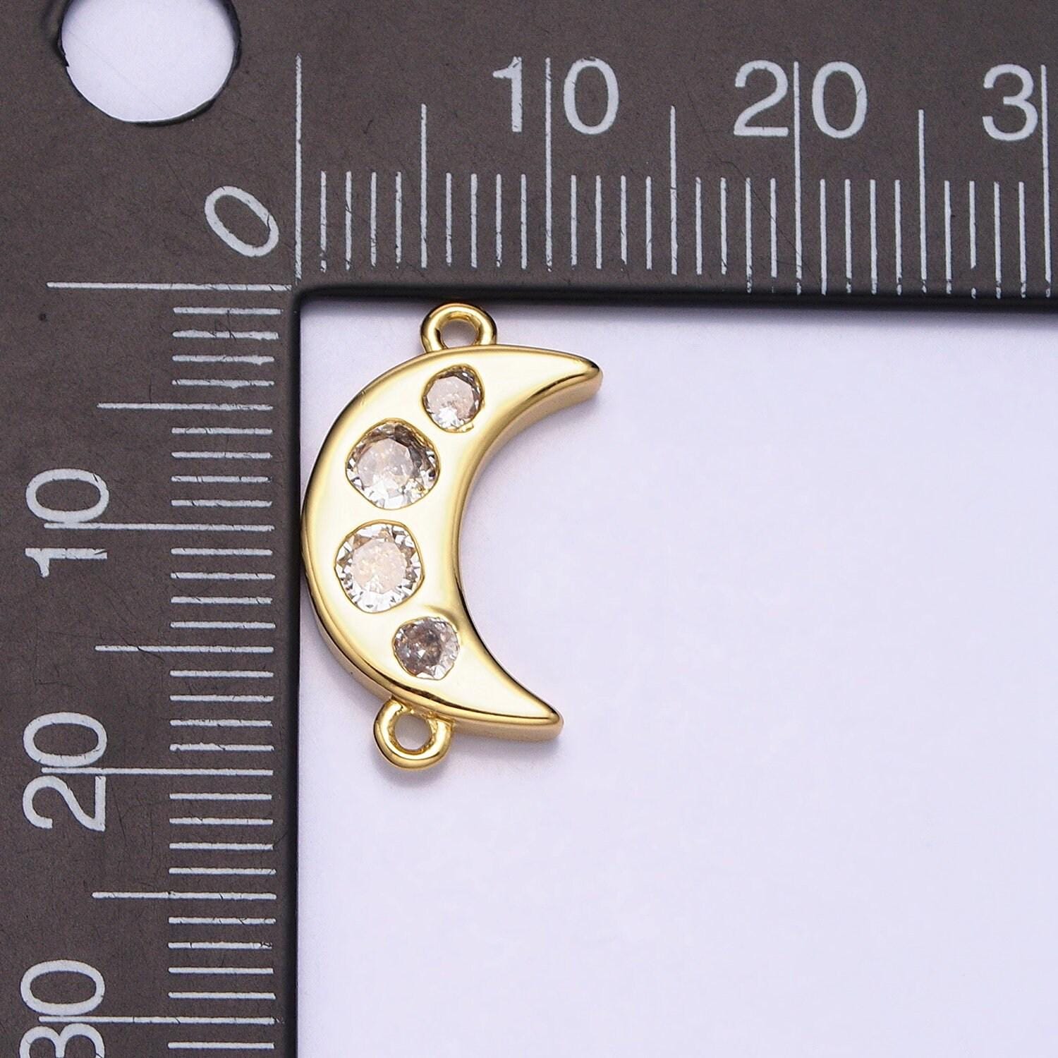 Gold crescent moon charm connector, micro pave star charm, cz charms, cubic zirconia moon link connector for necklace pendant y-828