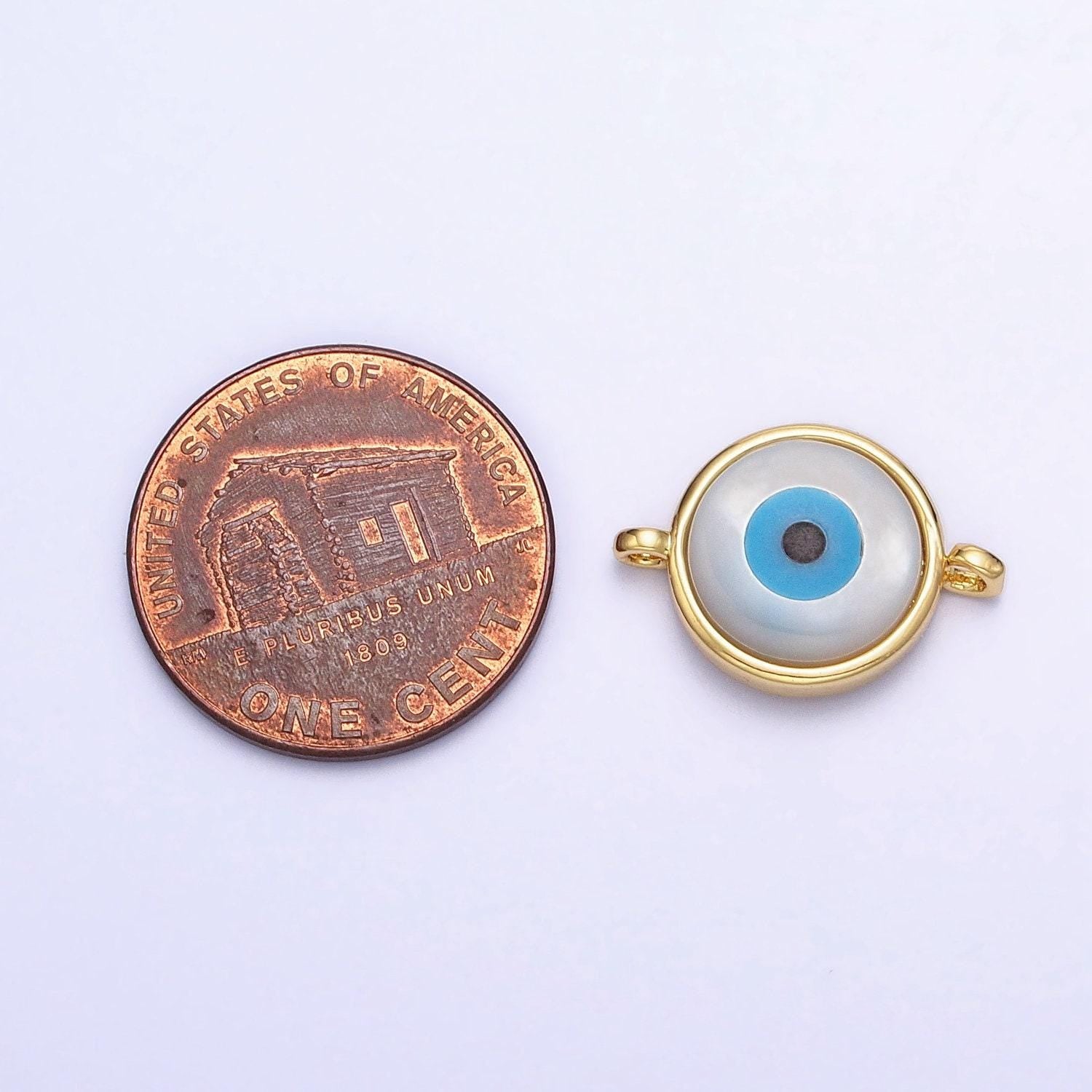 Mini gold evil eye charm connector with blue eye enamel link connector for amulet necklace bracelet earring component y-826