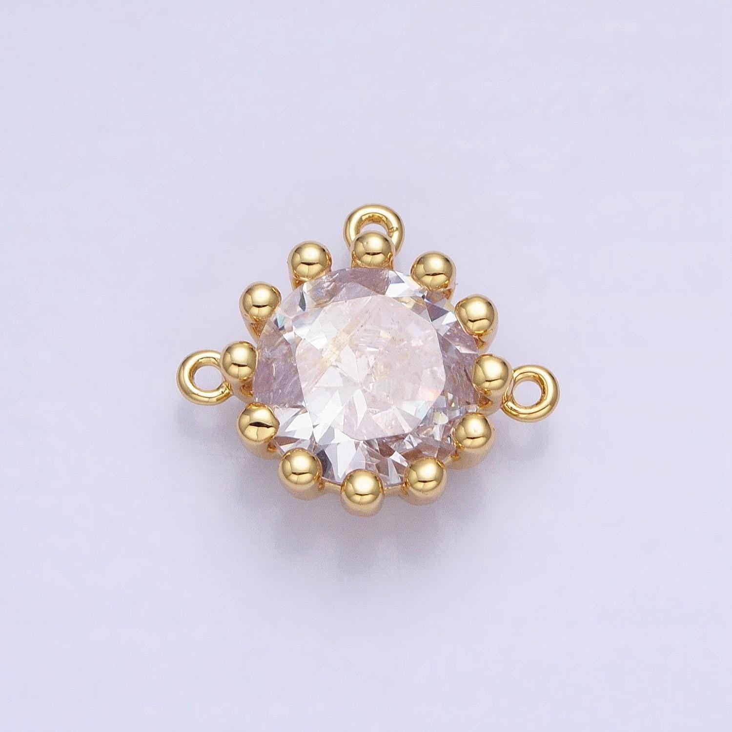 Mini clear 17mm round cz cubic zirconia dotted triple loop link connector | y-825