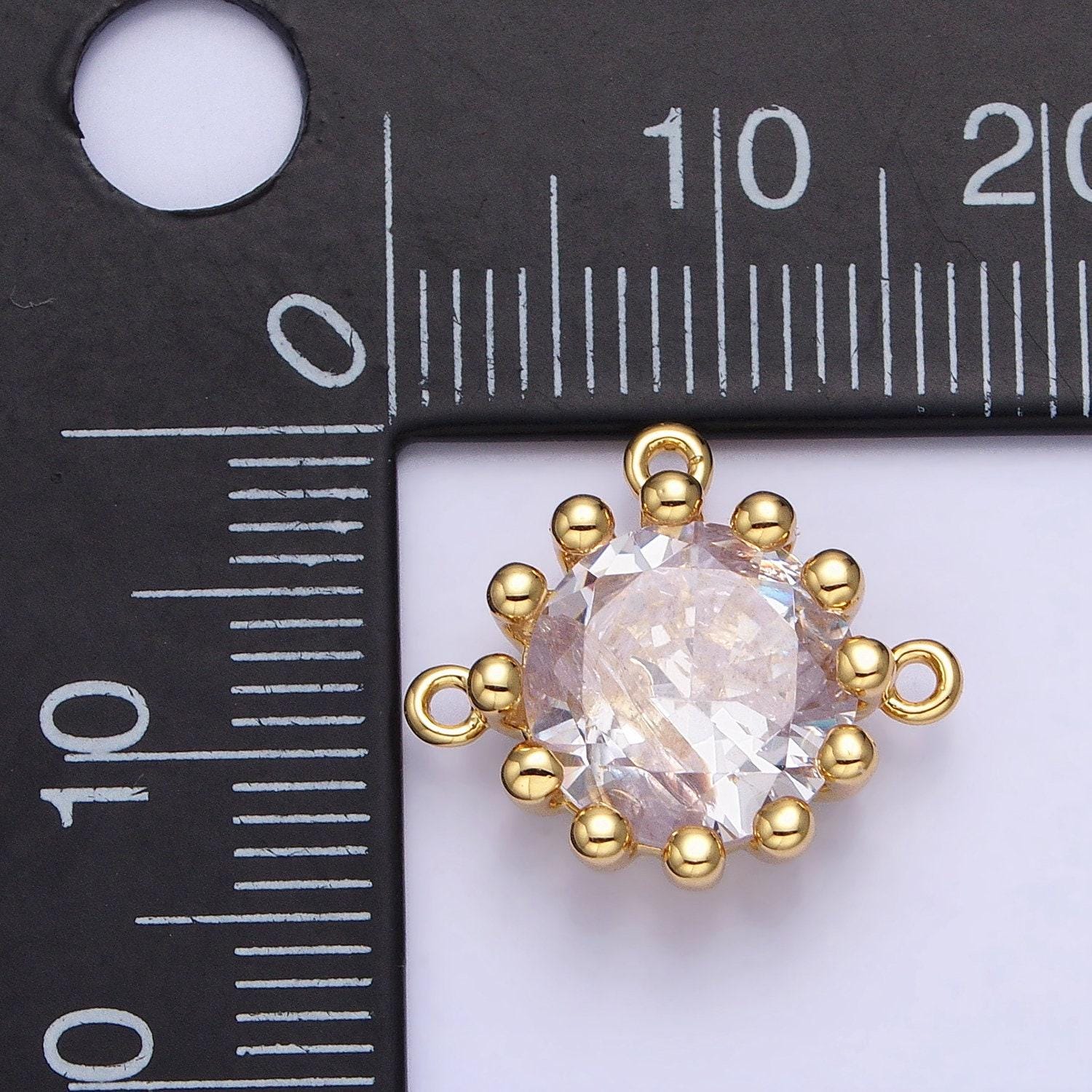Mini clear 17mm round cz cubic zirconia dotted triple loop link connector | y-825