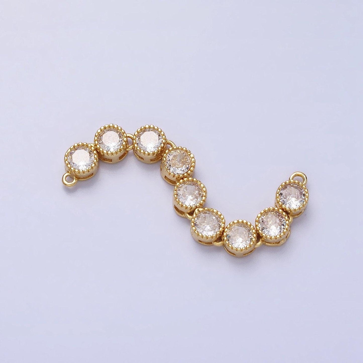 Bendable gold round long bar connector, cz micro pave silver circle geometric link connector necklace jewelry making y-821