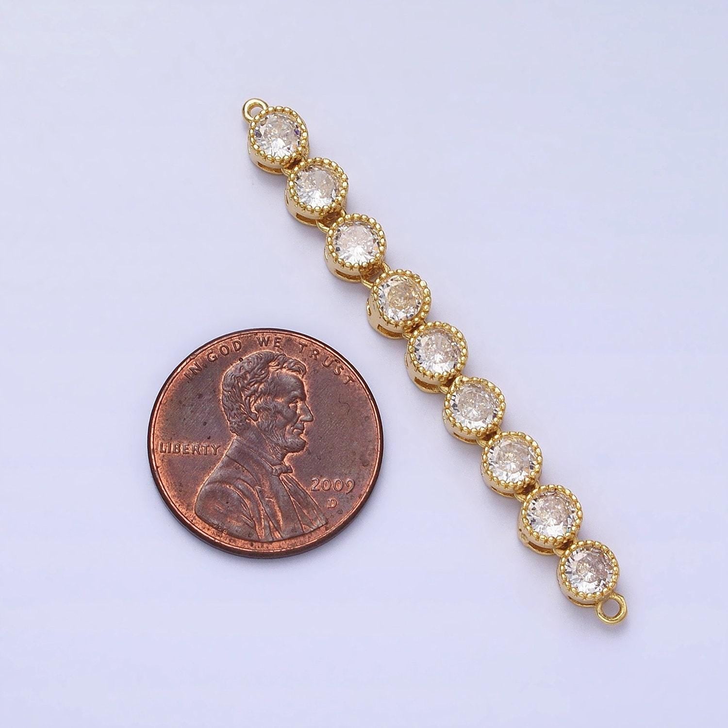 Bendable gold round long bar connector, cz micro pave silver circle geometric link connector necklace jewelry making y-821