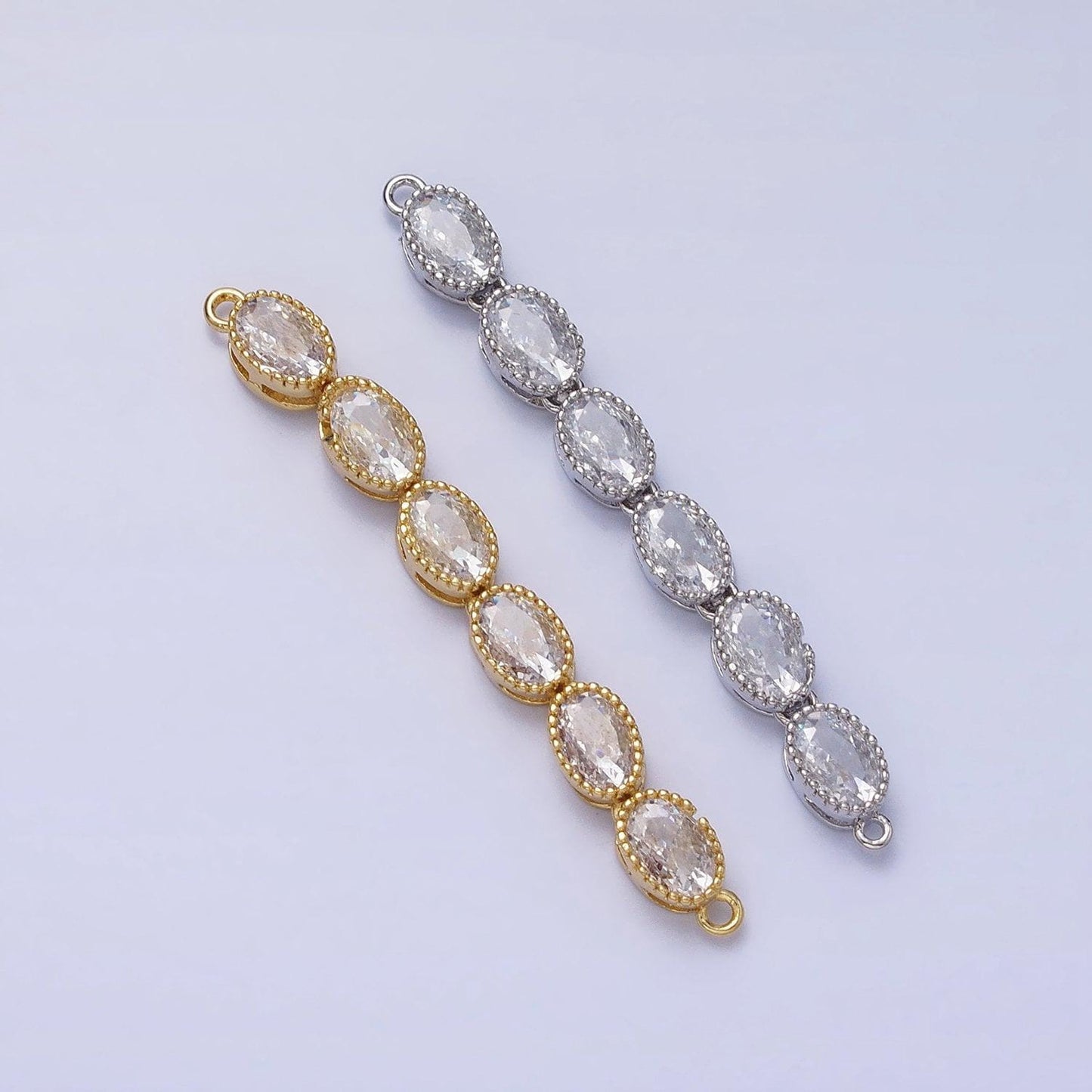 Bendable gold oval long bar connector, cz micro pave silver oval geometric link connector necklace jewelry making y-818
