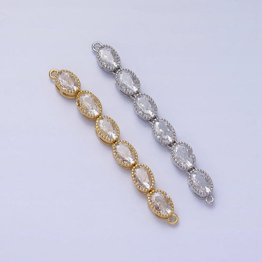 Bendable gold oval long bar connector, cz micro pave silver oval geometric link connector necklace jewelry making y-818