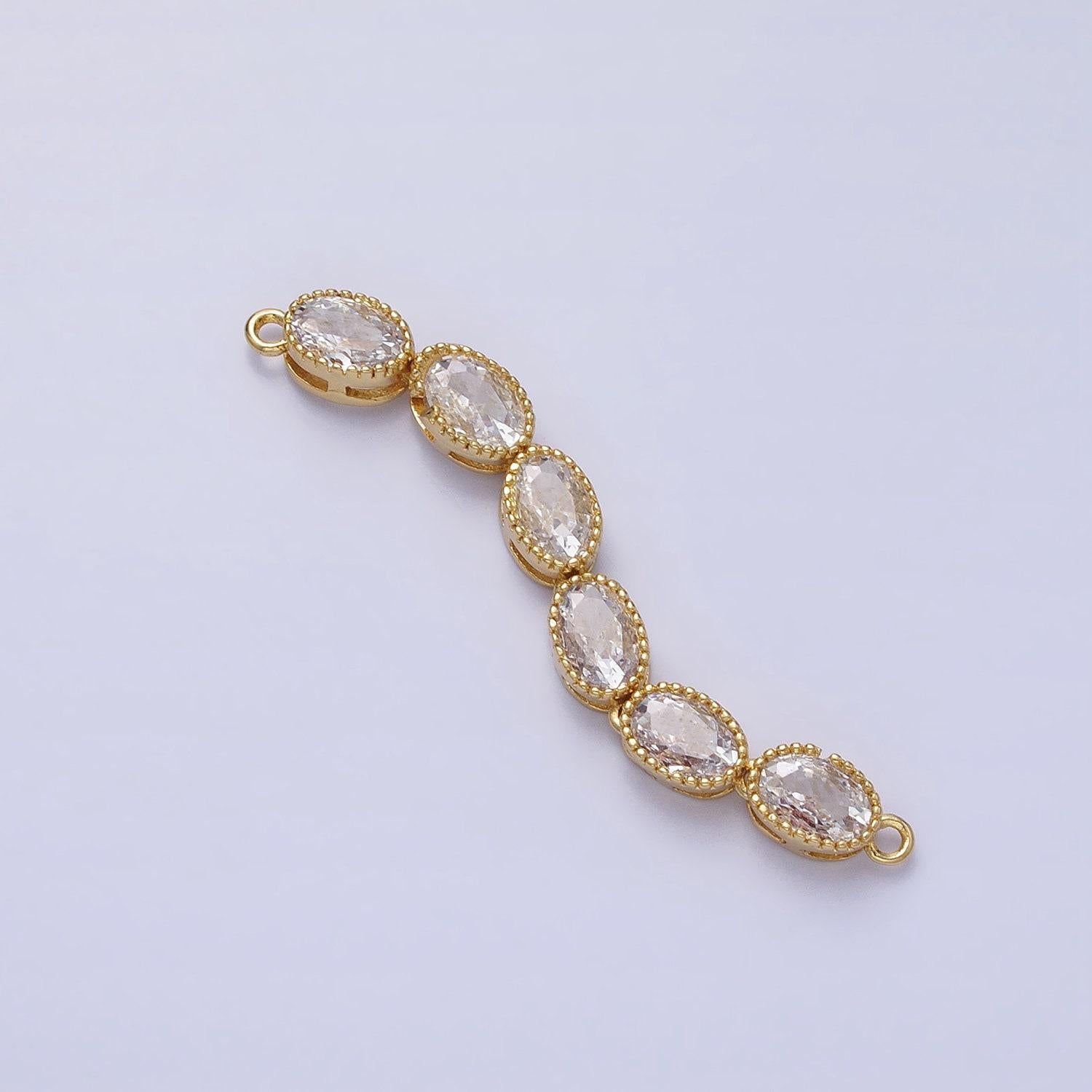 Bendable gold oval long bar connector, cz micro pave silver oval geometric link connector necklace jewelry making y-818