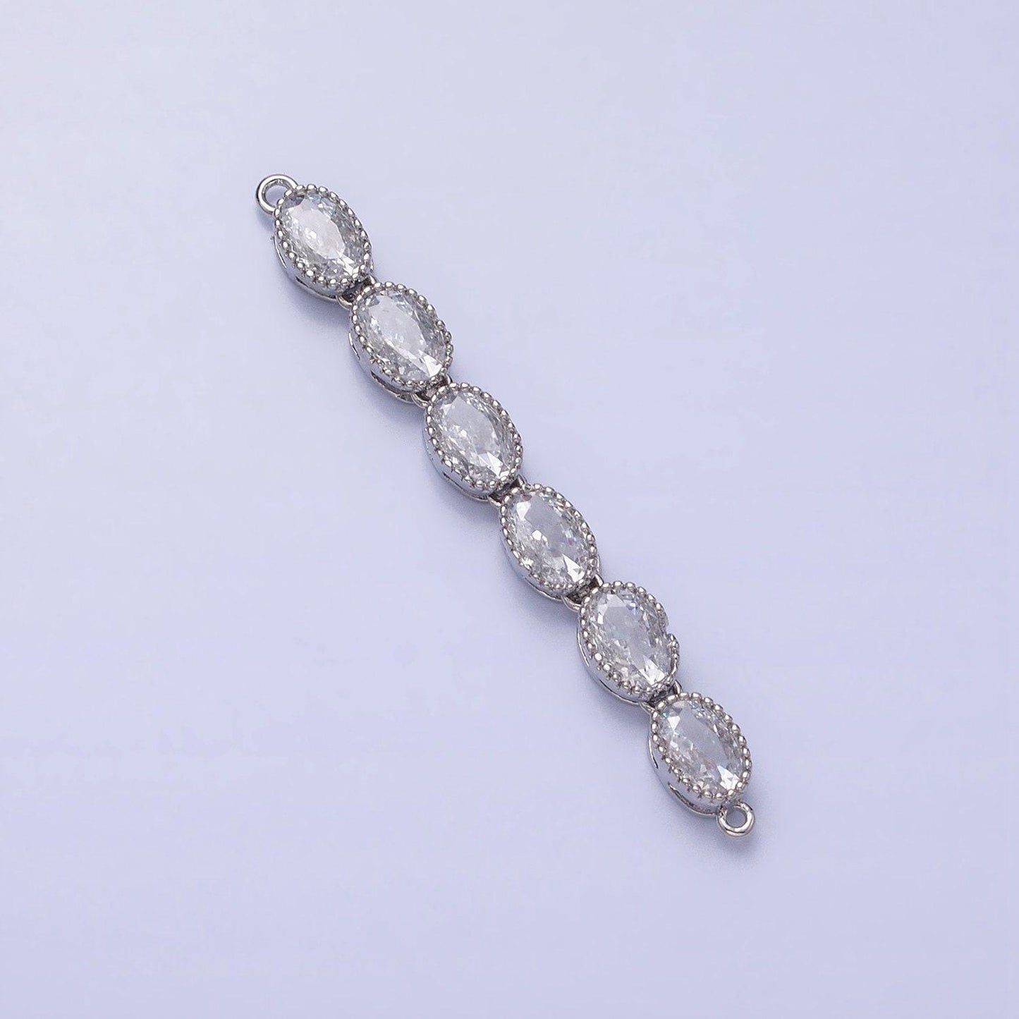 Bendable gold oval long bar connector, cz micro pave silver oval geometric link connector necklace jewelry making y-818