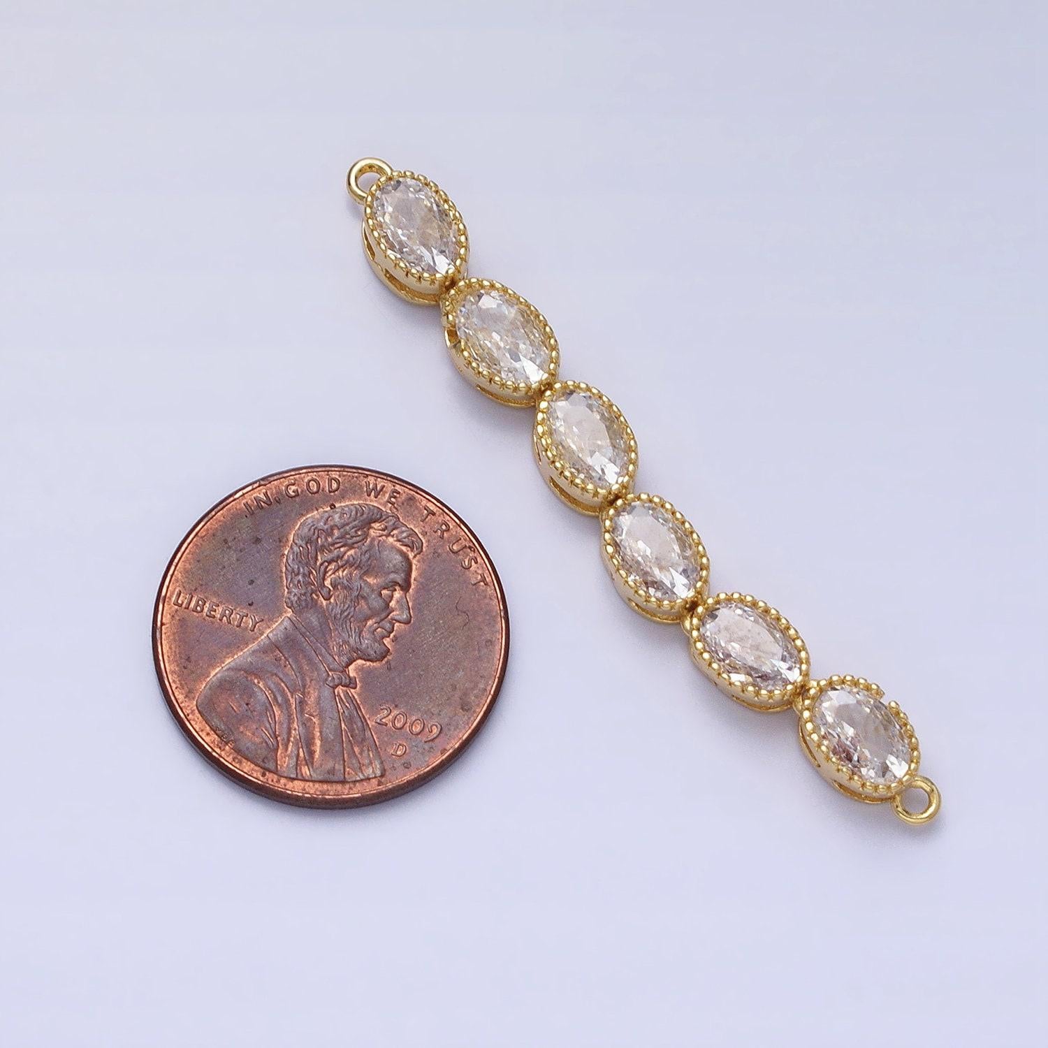 Bendable gold oval long bar connector, cz micro pave silver oval geometric link connector necklace jewelry making y-818