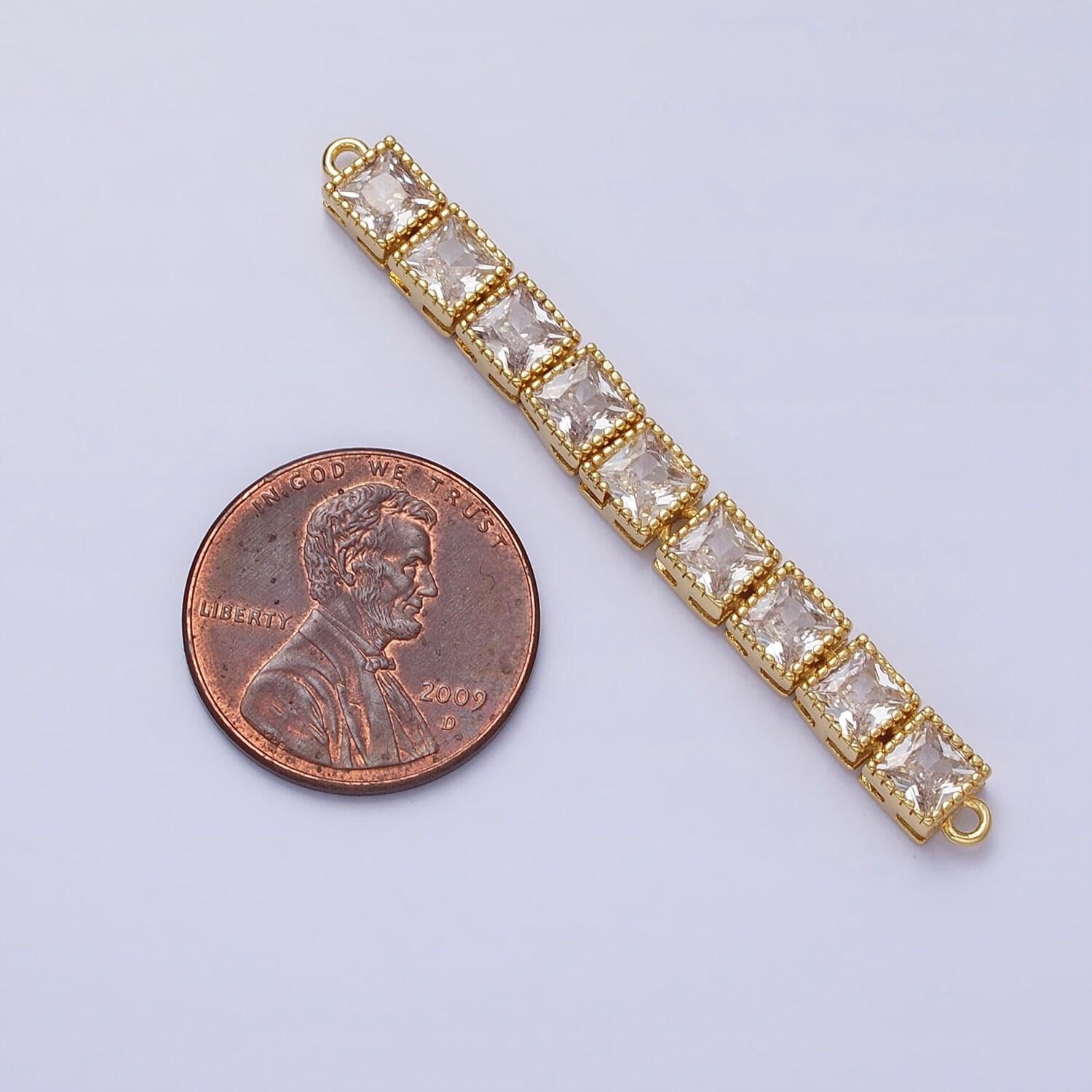 Bendable gold square long bar connector, cz micro pave silver geometric link connector necklace jewelry making y-815