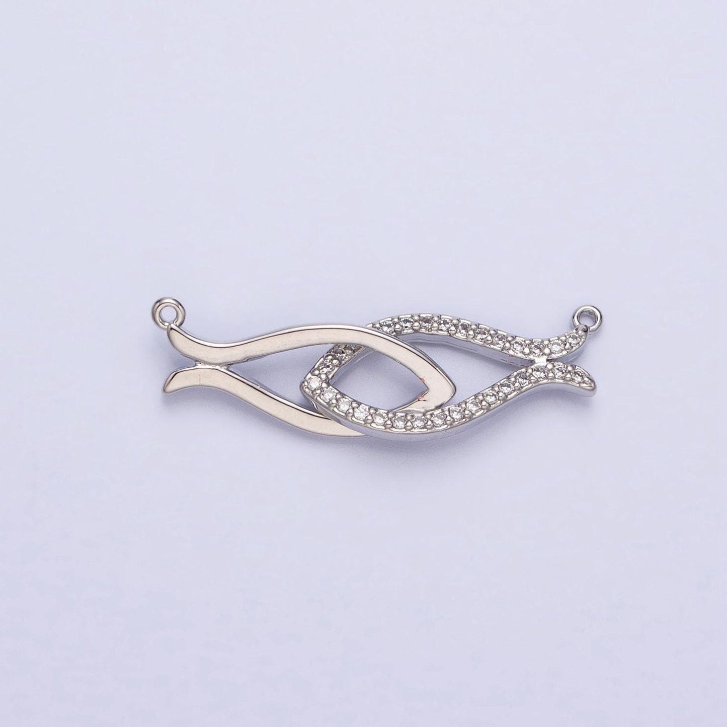 Gold, silver double fish-shaped linked micro paved cz geometric connector infinity love bracelet necklace charm connector | y-807