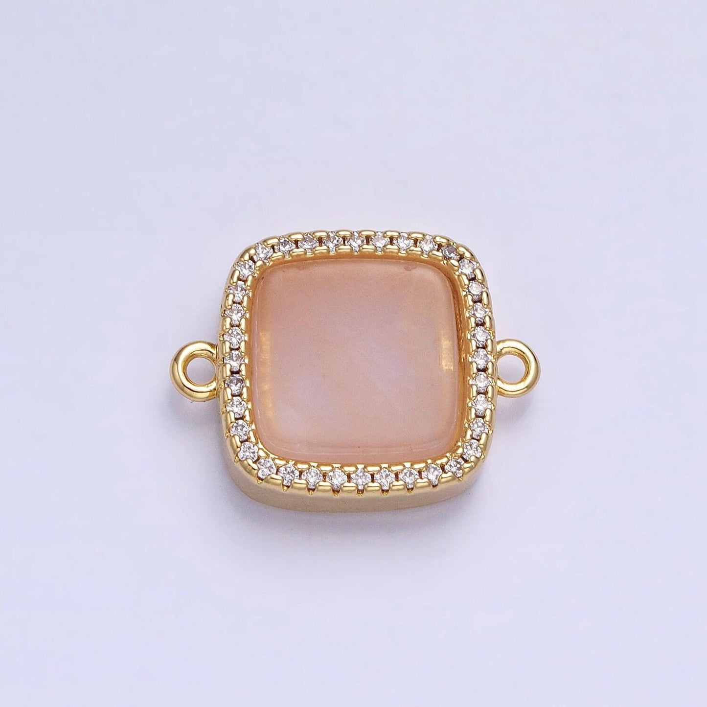 24k gold filled natural gemstone rose quartz, blue agate, amethyst micro paved cz flat square connector | y-801~y-802