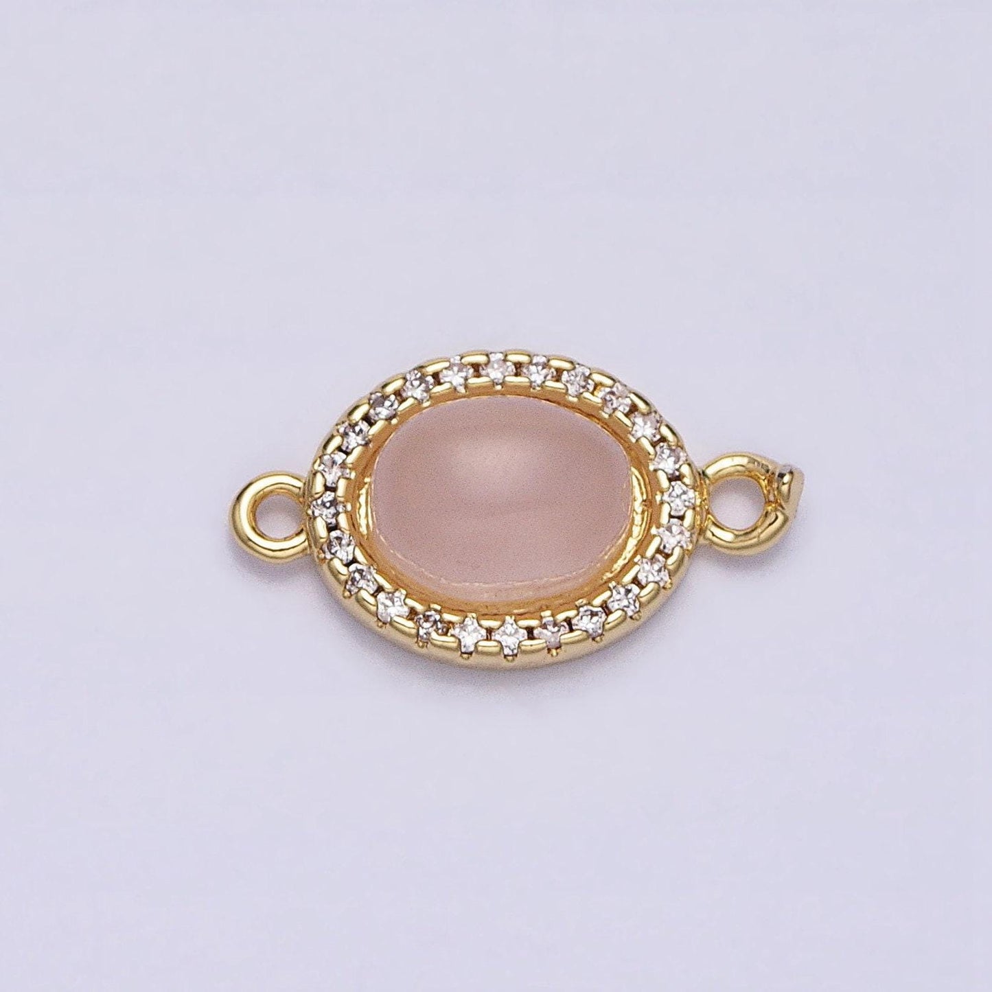 Micro paved oval natural stone charm connector double bail link connector for bracelet component | y-799, y-800