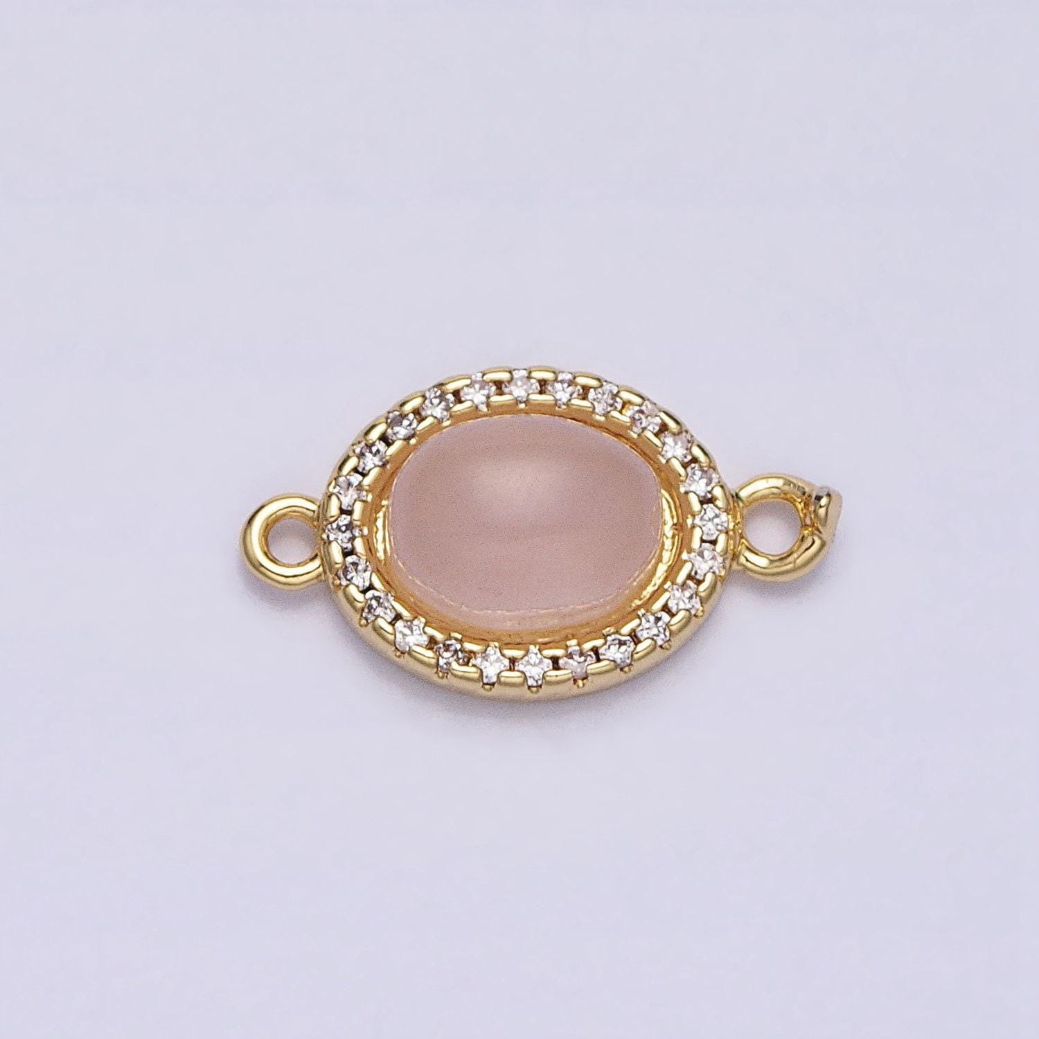 Micro paved oval natural stone charm connector double bail link connector for bracelet component | y-799, y-800
