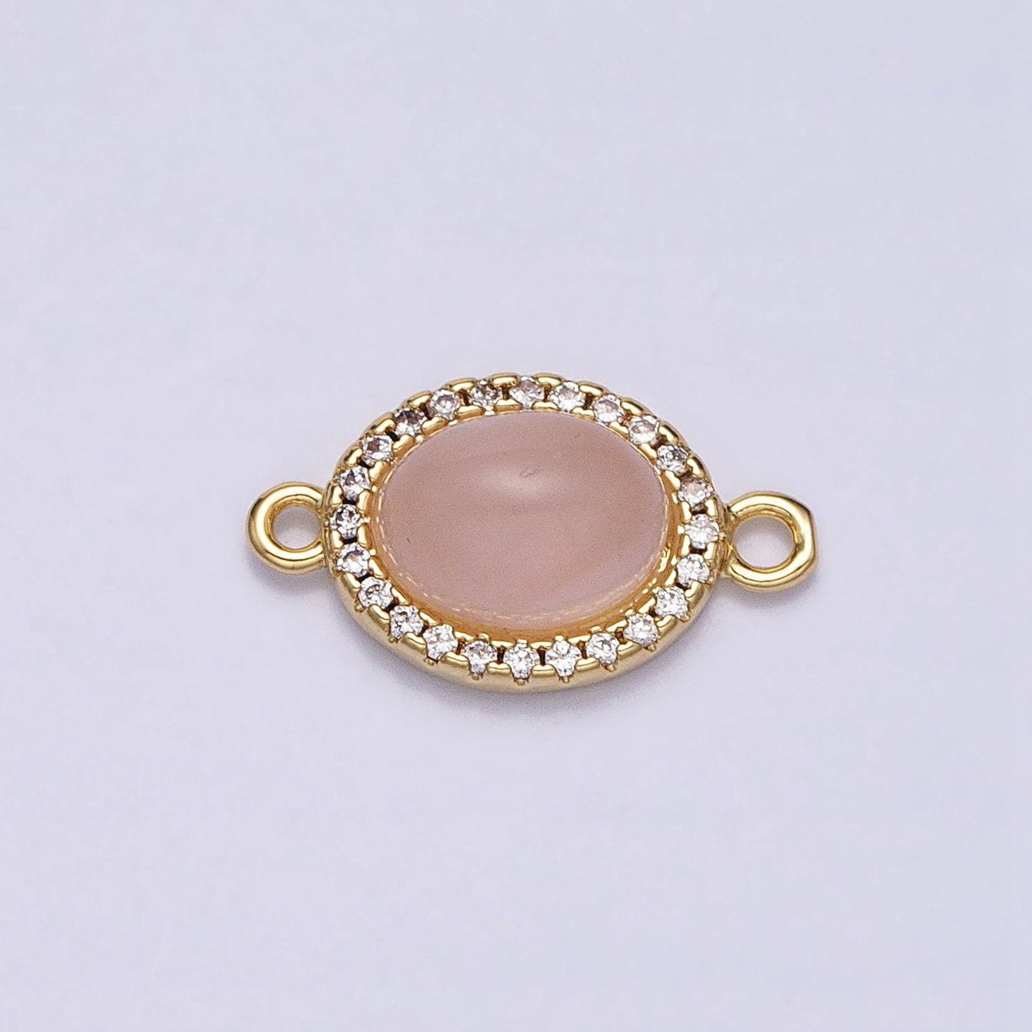 Micro paved oval natural stone charm connector double bail link connector for bracelet component | y-799, y-800