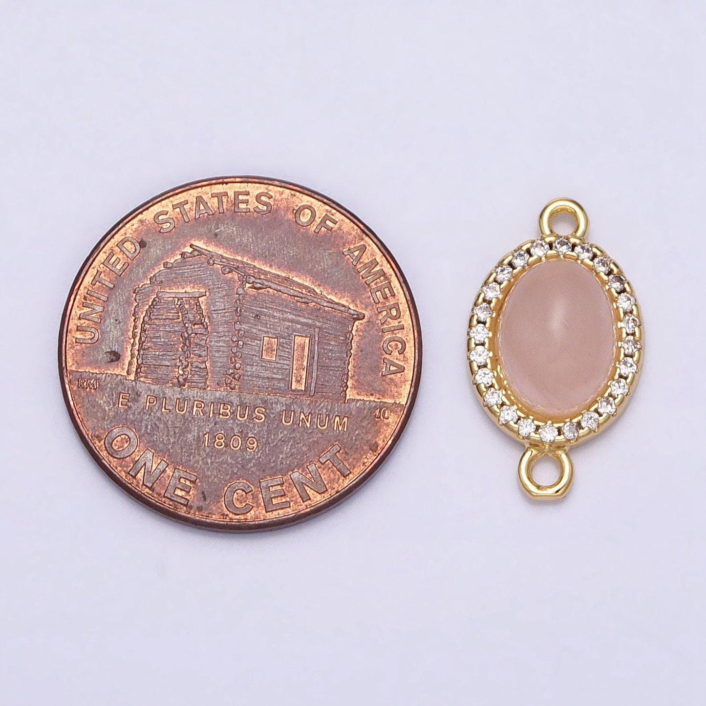 Micro paved oval natural stone charm connector double bail link connector for bracelet component | y-799, y-800