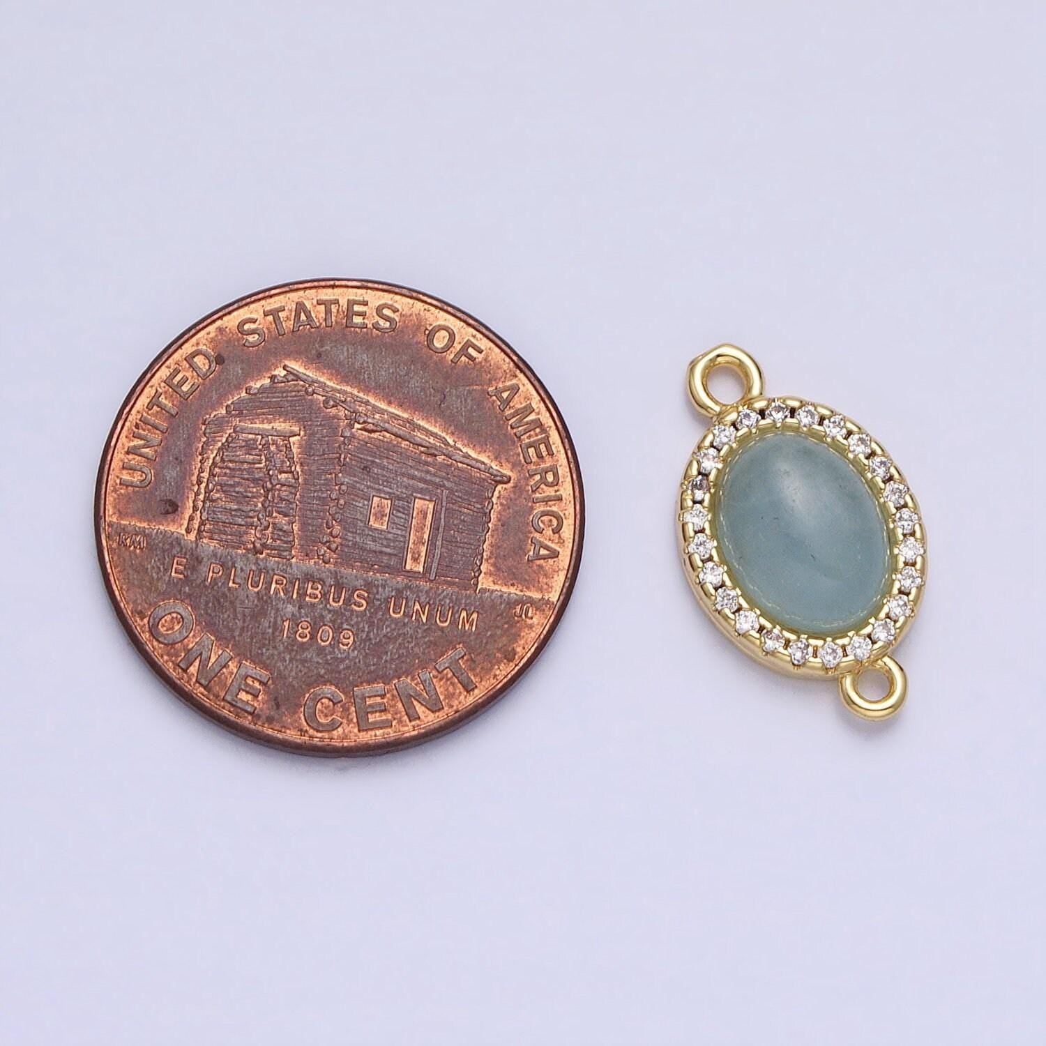 Gemstone oval connector, blue agate 24k gold filled charm connector nature stone cabochon link connector for bracelet necklace y-799