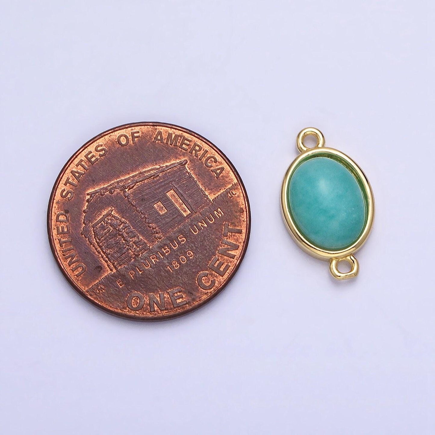 Gemstone oval connector, amazonite 24k gold filled charm connector nature stone cabochon link connector for bracelet necklace y-796