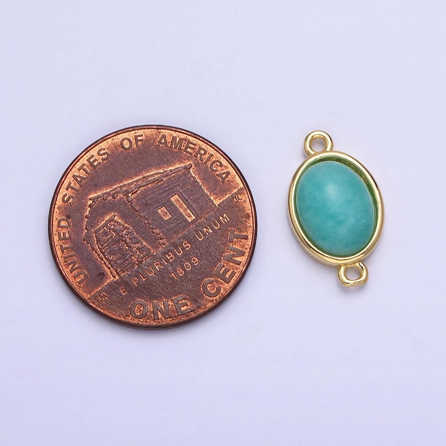 Gemstone oval connector, amazonite 24k gold filled charm connector nature stone cabochon link connector for bracelet necklace y-796