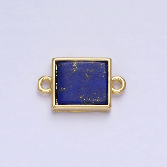 Square blue lapis azuli link connector in 24k gold filled charm connector nature healing stone cabochon link connector y-792
