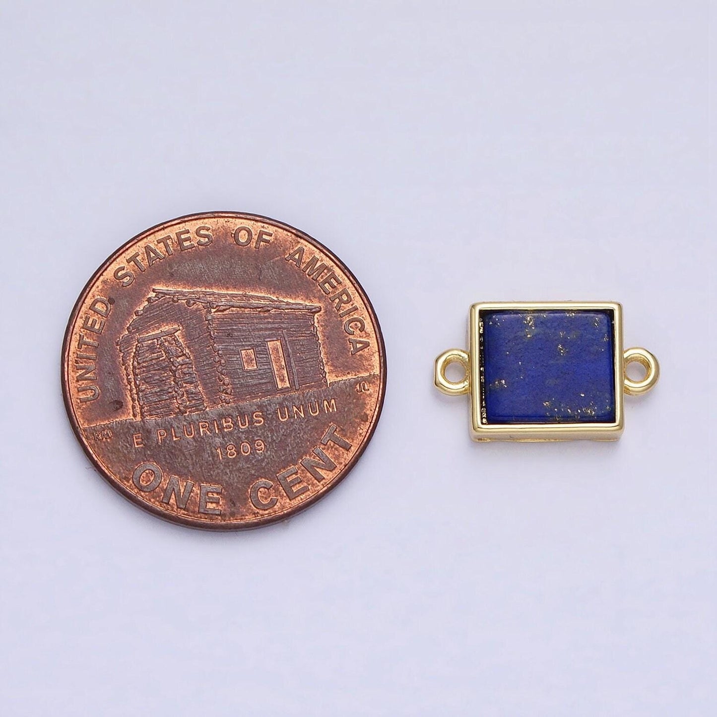 Square blue lapis azuli link connector in 24k gold filled charm connector nature healing stone cabochon link connector y-792