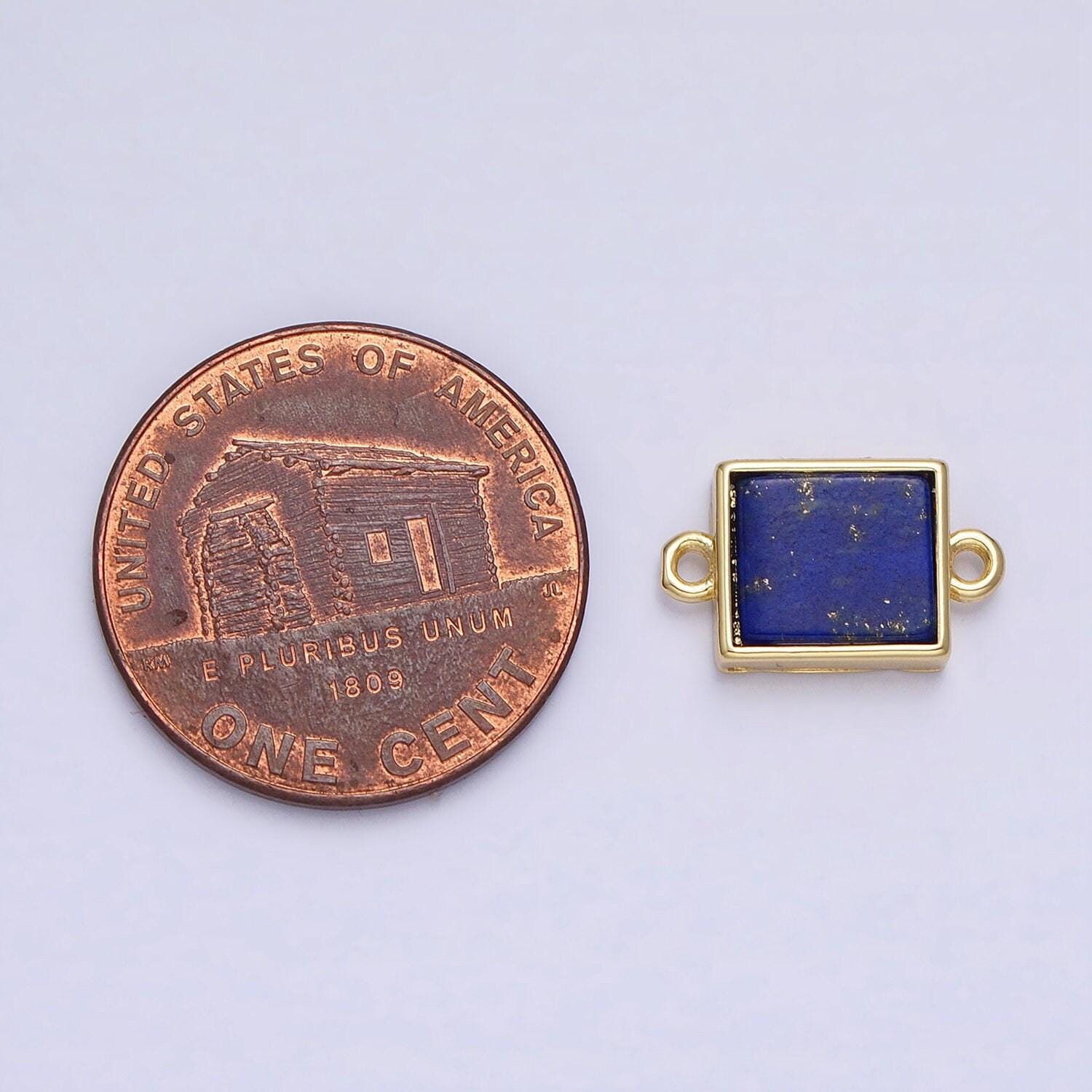 Square blue lapis azuli link connector in 24k gold filled charm connector nature healing stone cabochon link connector y-792
