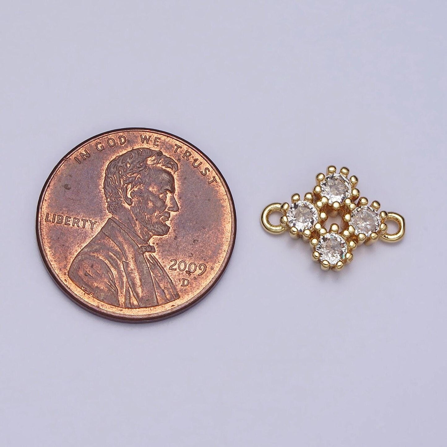 Mini gold clear round cz rhombus charm connector cubic geometric link connector minimalist jewelry | y-781