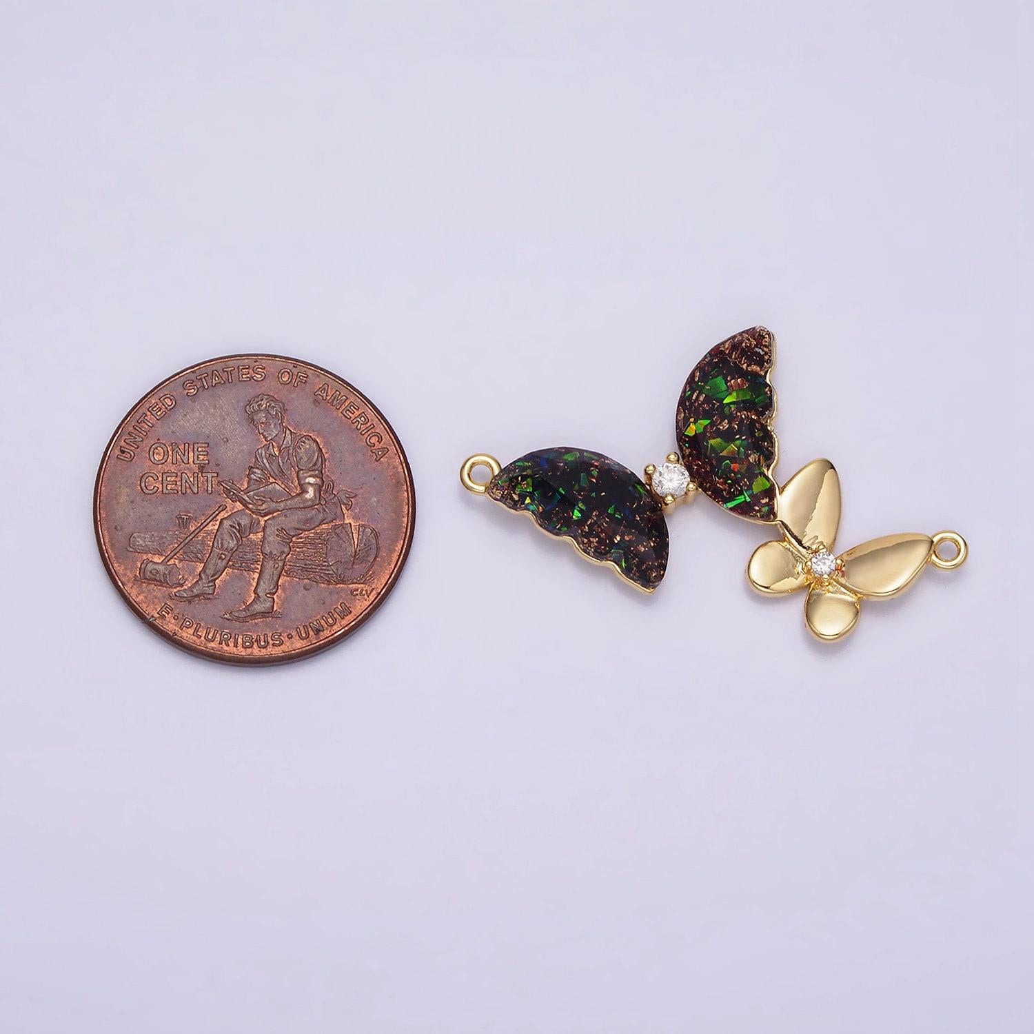 Black iridescent butterfly link connector gold butterfly charm connector for jewelry making supplies, bracelet butterfly charms g654