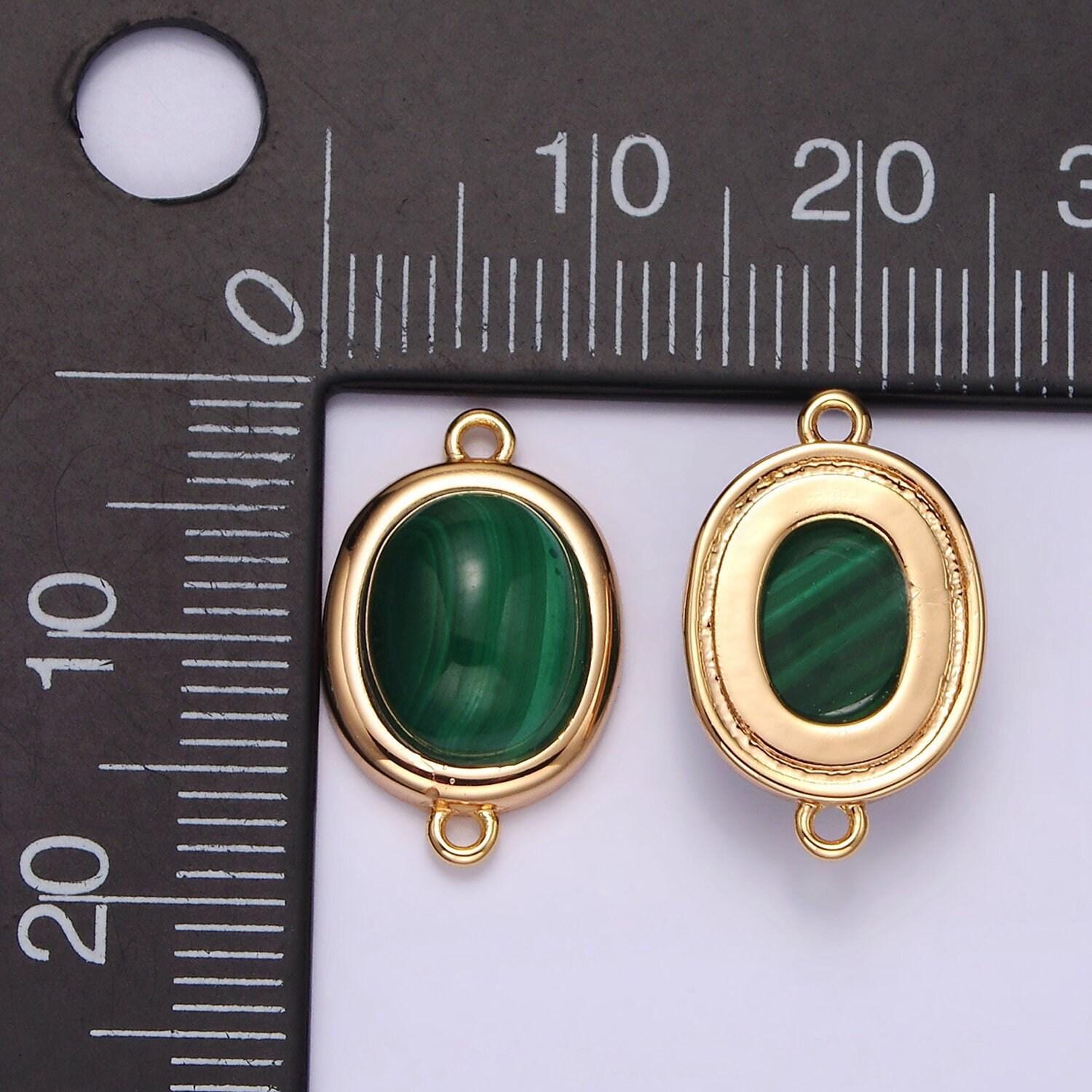 16k gold filled 11mm, 10mm green malachite cabochon bezel connector | y762