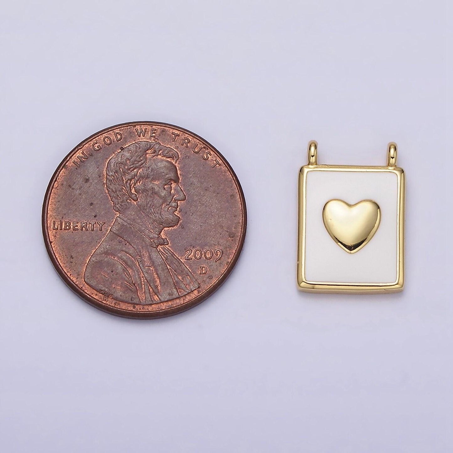 24k gold filled white enamel pendant | gold heart link connector charm necklace connector wholesale y-757