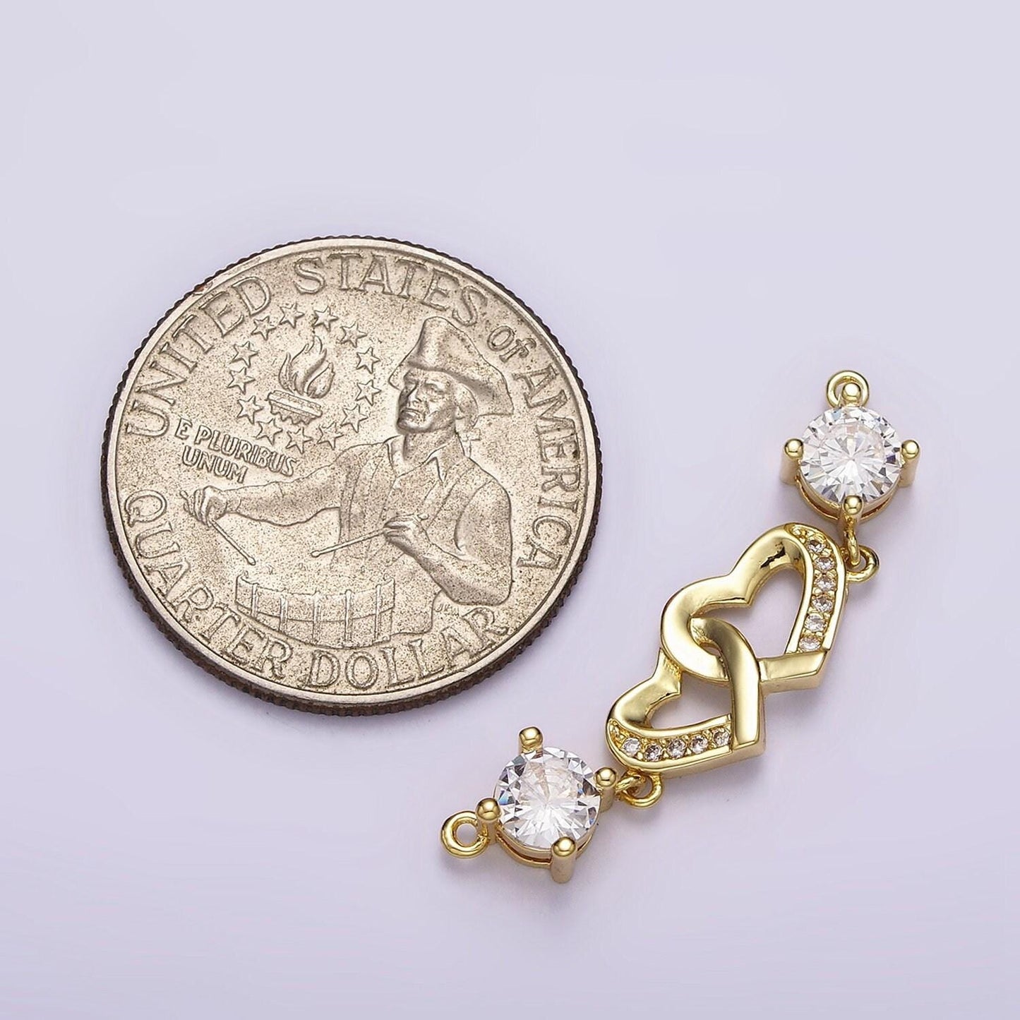 24k gold filled double heart micro paved clear cz infinity twin heart charm connector 33mm | y755