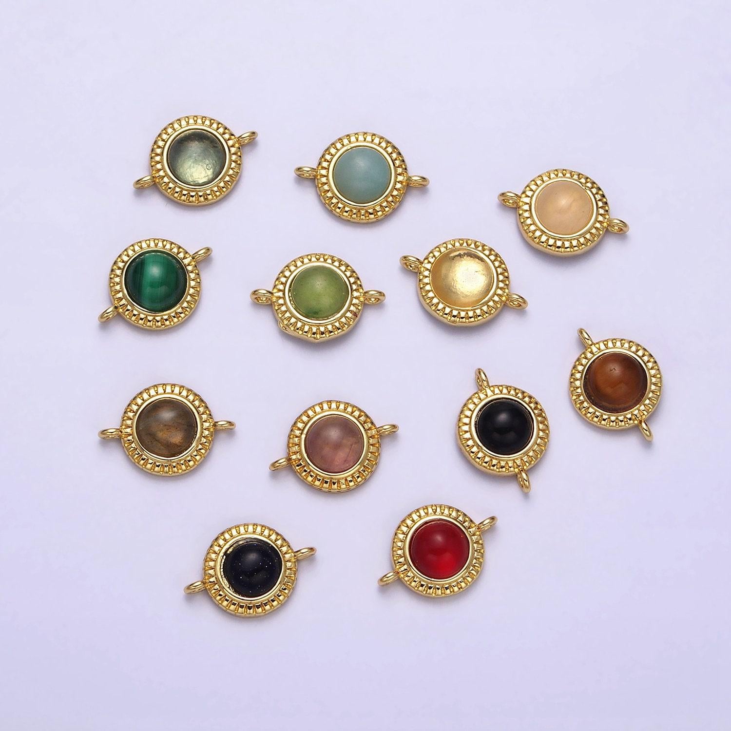 14k gold filled 10mm round natural gemstone link connector for bracelet charm connector natural stone | y738 - y749