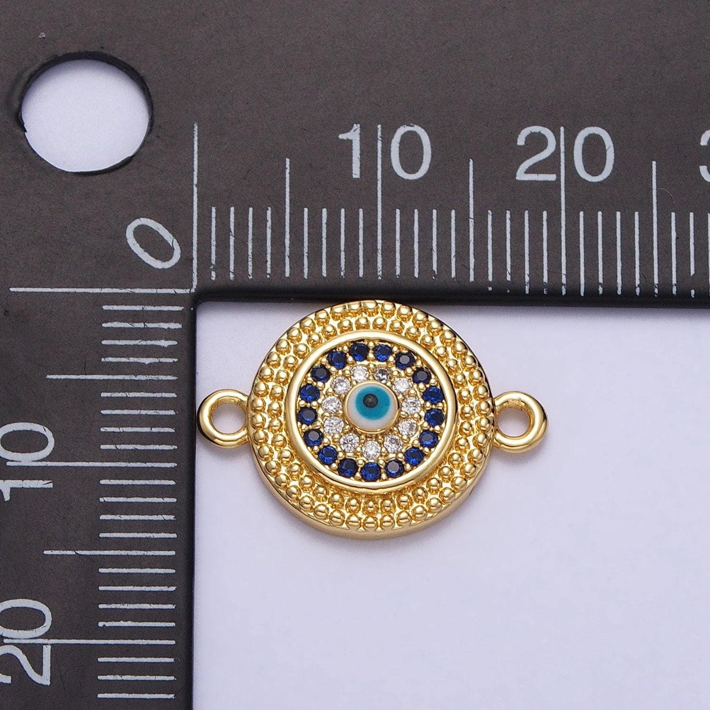 Gold round evil eye connector charms for jewelry making supplies, amulet bracelet link connector round zirconia y-707