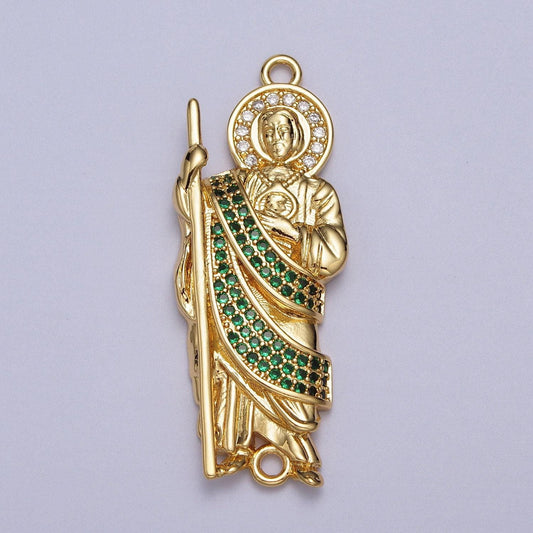 Gold san judas tadeo green charm connector bracelet saint jude green link connector for religious protection amulet jewelry making y674