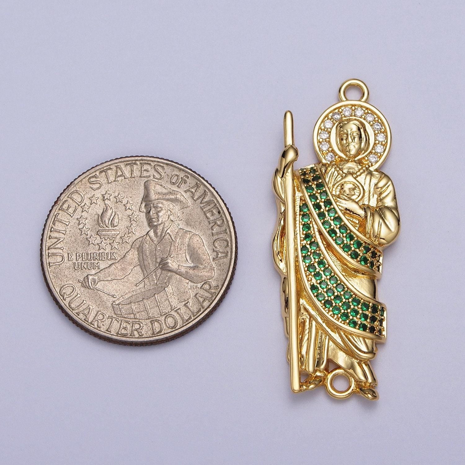 Gold san judas tadeo green charm connector bracelet saint jude green link connector for religious protection amulet jewelry making y674