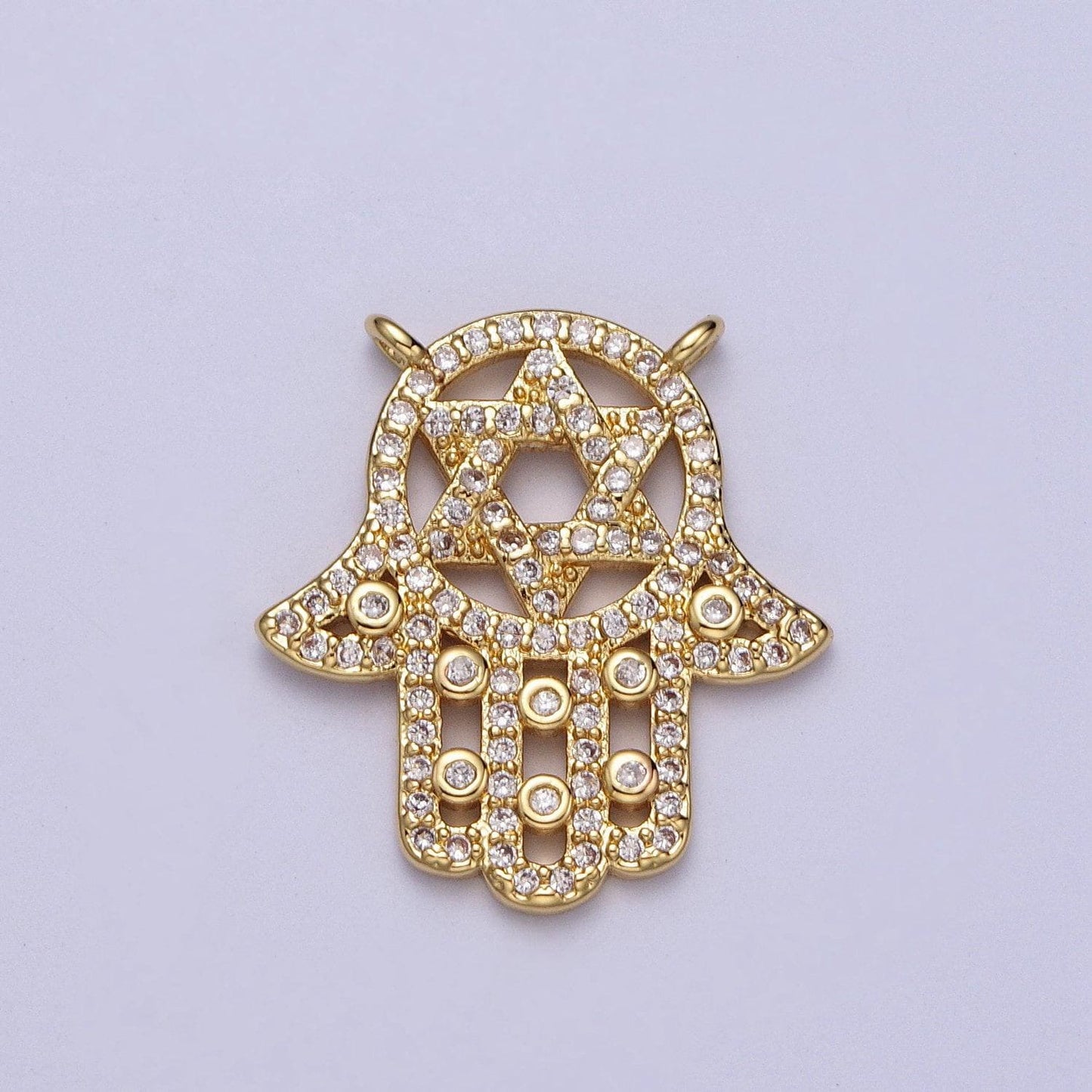 Cubic hamsa hand charm connector gold plated hand of fatima good luck charms with star of david jewish religious jewelry protection amulet