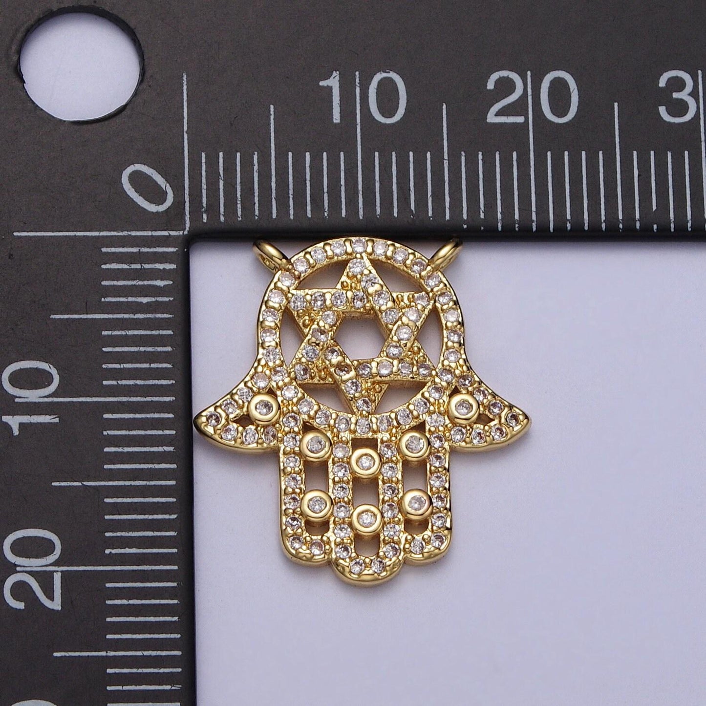 Cubic hamsa hand charm connector gold plated hand of fatima good luck charms with star of david jewish religious jewelry protection amulet