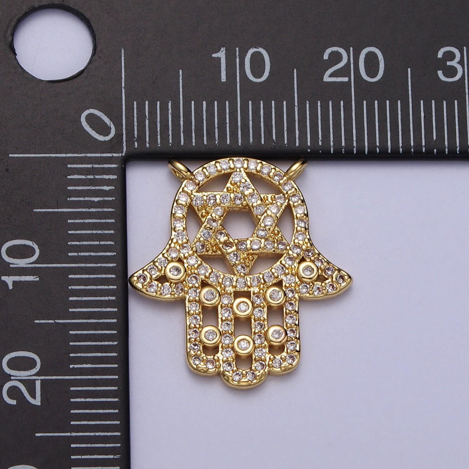 Cubic hamsa hand charm connector gold plated hand of fatima good luck charms with star of david jewish religious jewelry protection amulet