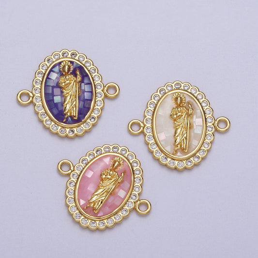 24k gold filled micro pave saint jude charm connector, cz pave charm san judas for bracelet link connector jewelry making y664